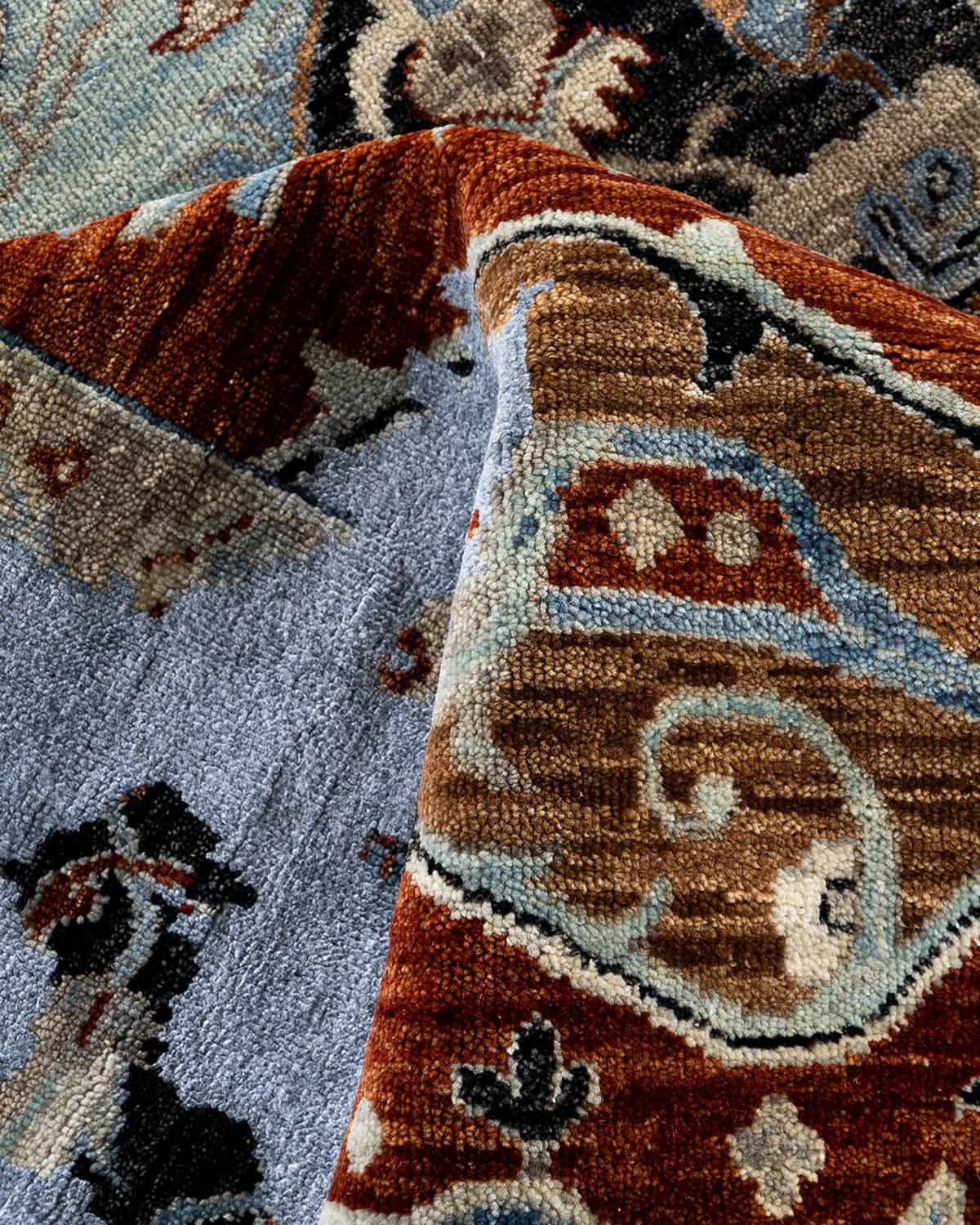 Traditioneller handgeknüpfter abstrakter Ikat-Teppich aus Seide und Wolle in Rot, 8' 0