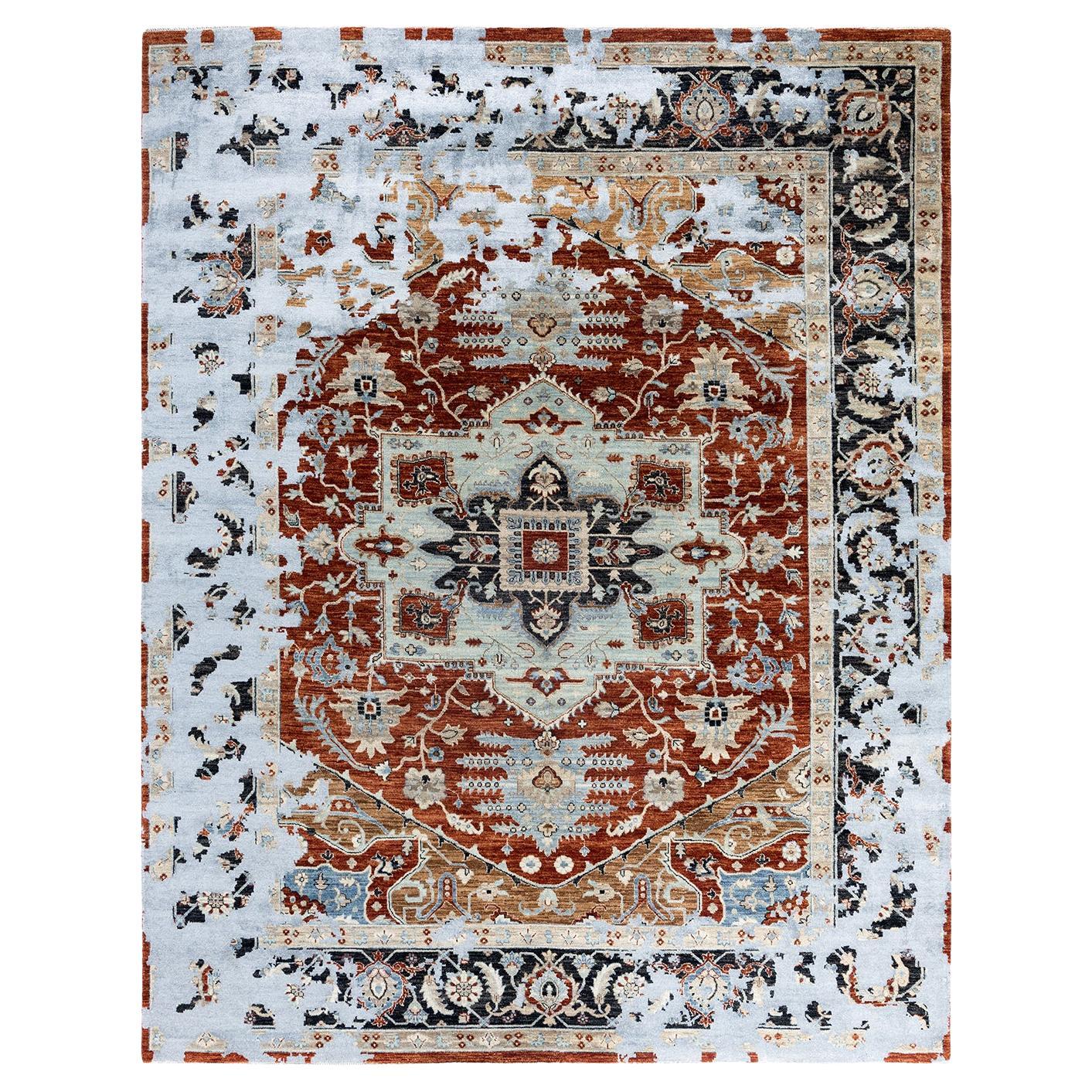 Traditional Ikat Hand Knotted Abstract Silk & Wool Red Area Rug 8' 0" x 10' 4"
