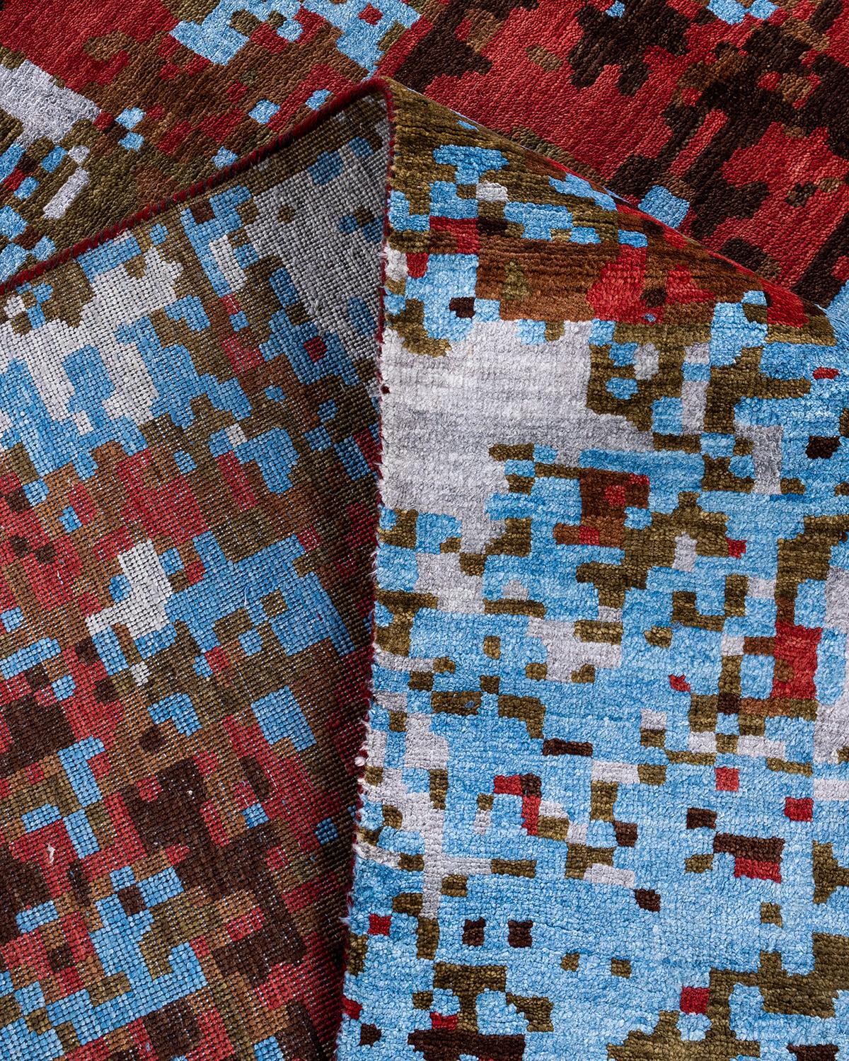 XXI secolo e contemporaneo Tappeto tradizionale Ikat annodato a mano in seta e lana rossa 8' 1