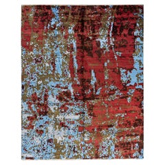Traditional Ikat Hand Knotted Abstract Silk & Wool Red Area Rug 8' 1" x 10' 0"