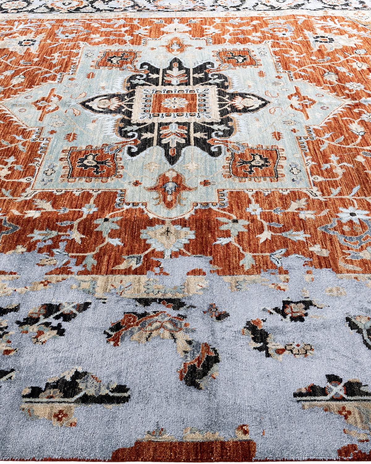 Hand-Knotted Traditional Ikat Hand Knotted Abstract Silk & Wool Rust Area Rug 8' 10
