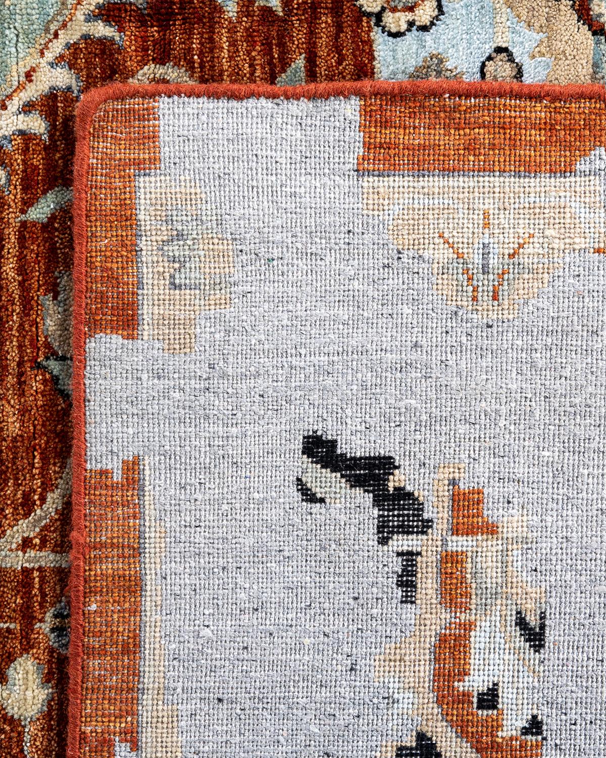 Traditional Ikat Hand Knotted Abstract Silk & Wool Rust Area Rug 8' 10