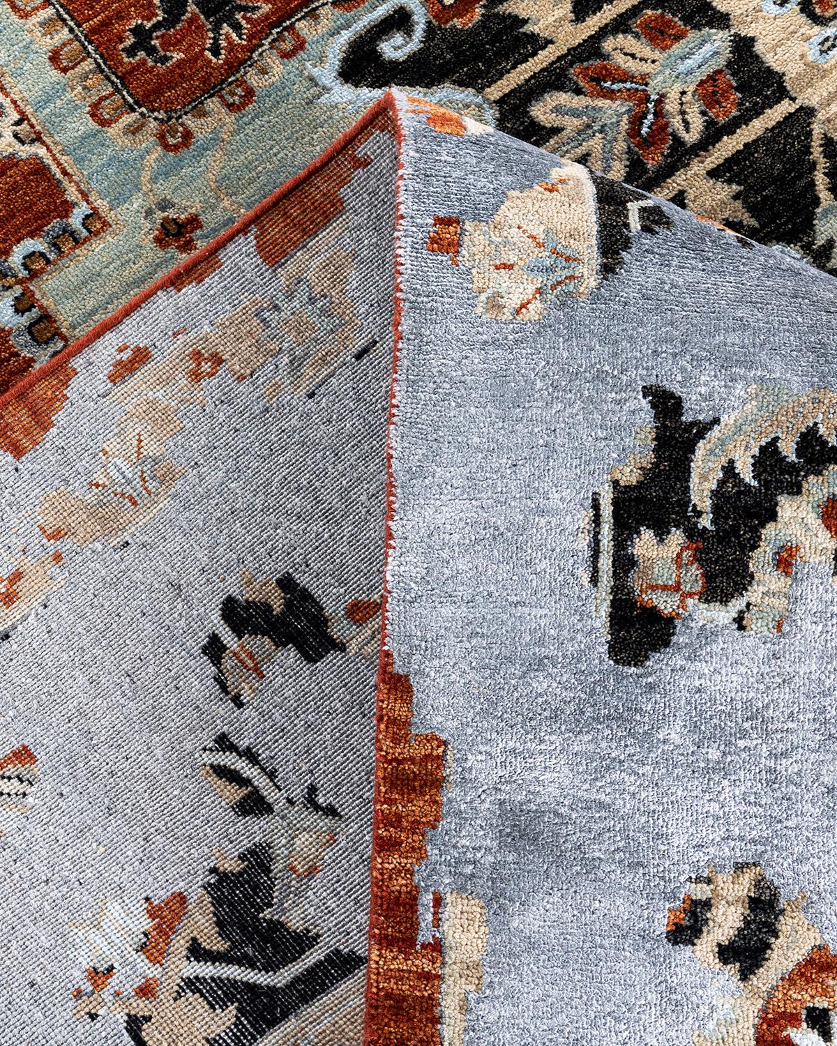 Contemporary Traditional Ikat Hand Knotted Abstract Silk & Wool Rust Area Rug 8' 10