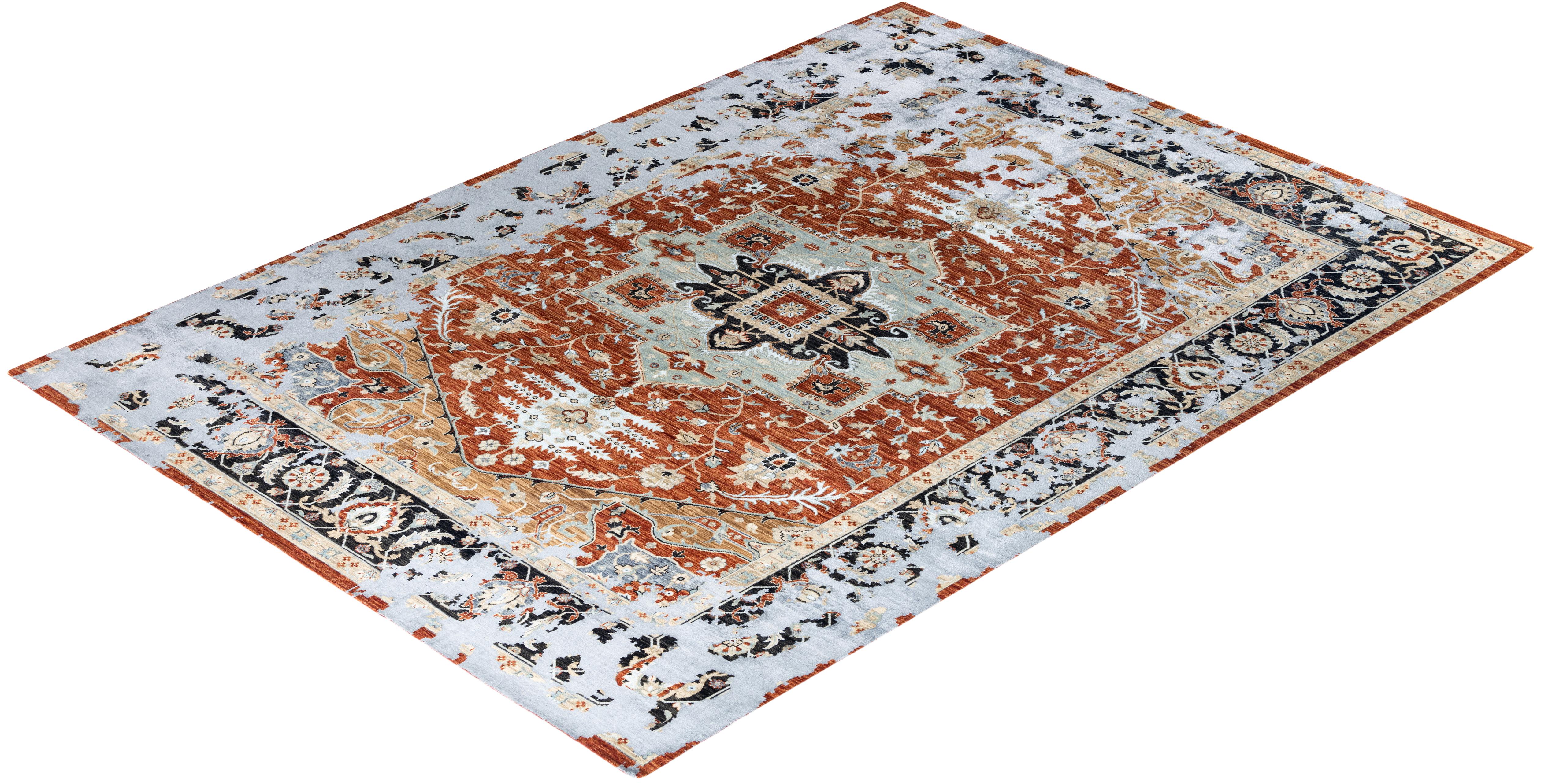 Traditional Ikat Hand Knotted Abstract Silk & Wool Rust Area Rug 8' 10