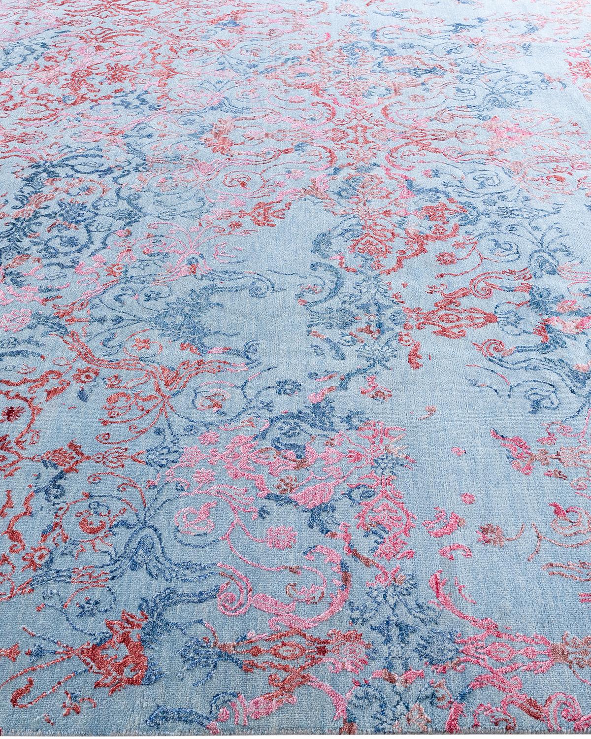 Annodato a mano Tappeto tradizionale Ikat annodato a mano in seta astratta e lana Rust 8'2