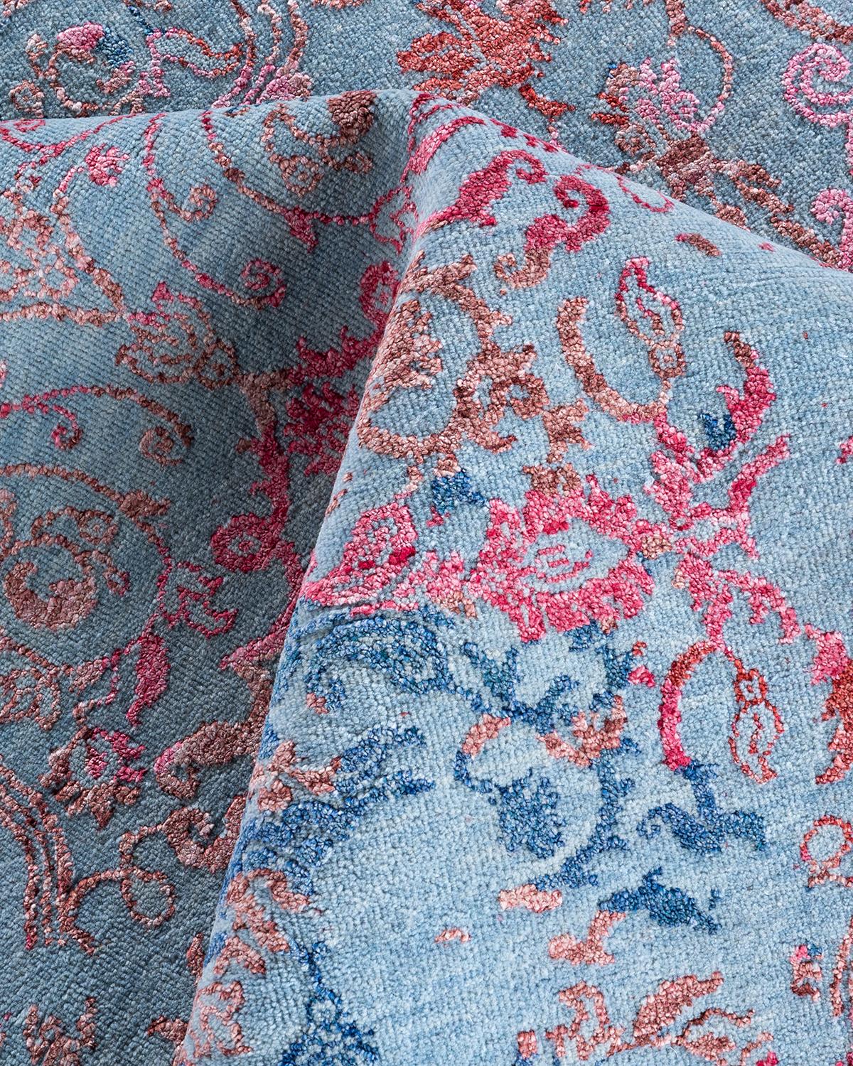 Lana Tappeto tradizionale Ikat annodato a mano in seta astratta e lana Rust 8'2