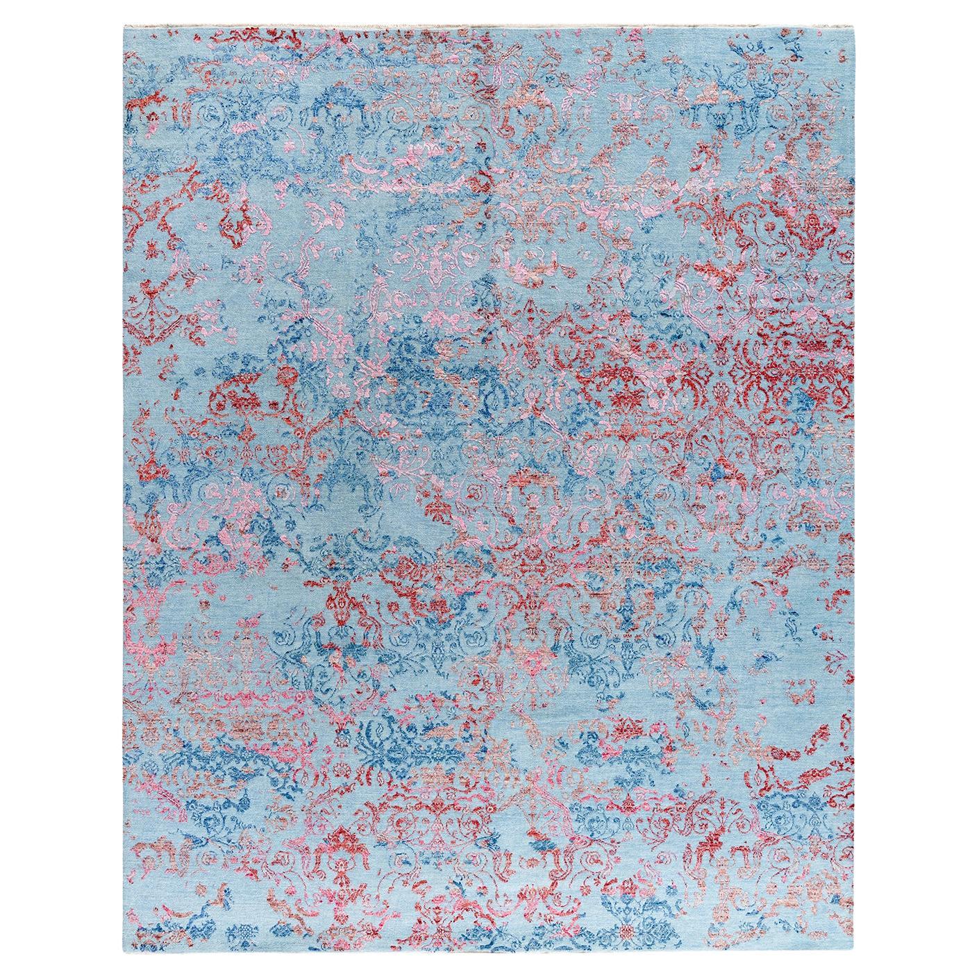 Tappeto tradizionale Ikat annodato a mano in seta astratta e lana Rust 8'2" x 10'2"