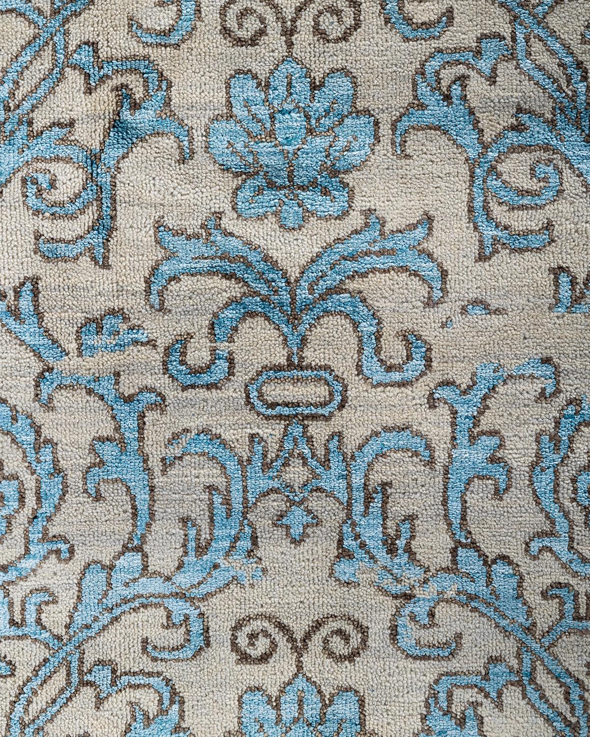 Indian Traditional Ikat Hand Knotted Abstract Silk & Wool Sand Area Rug 9' 0