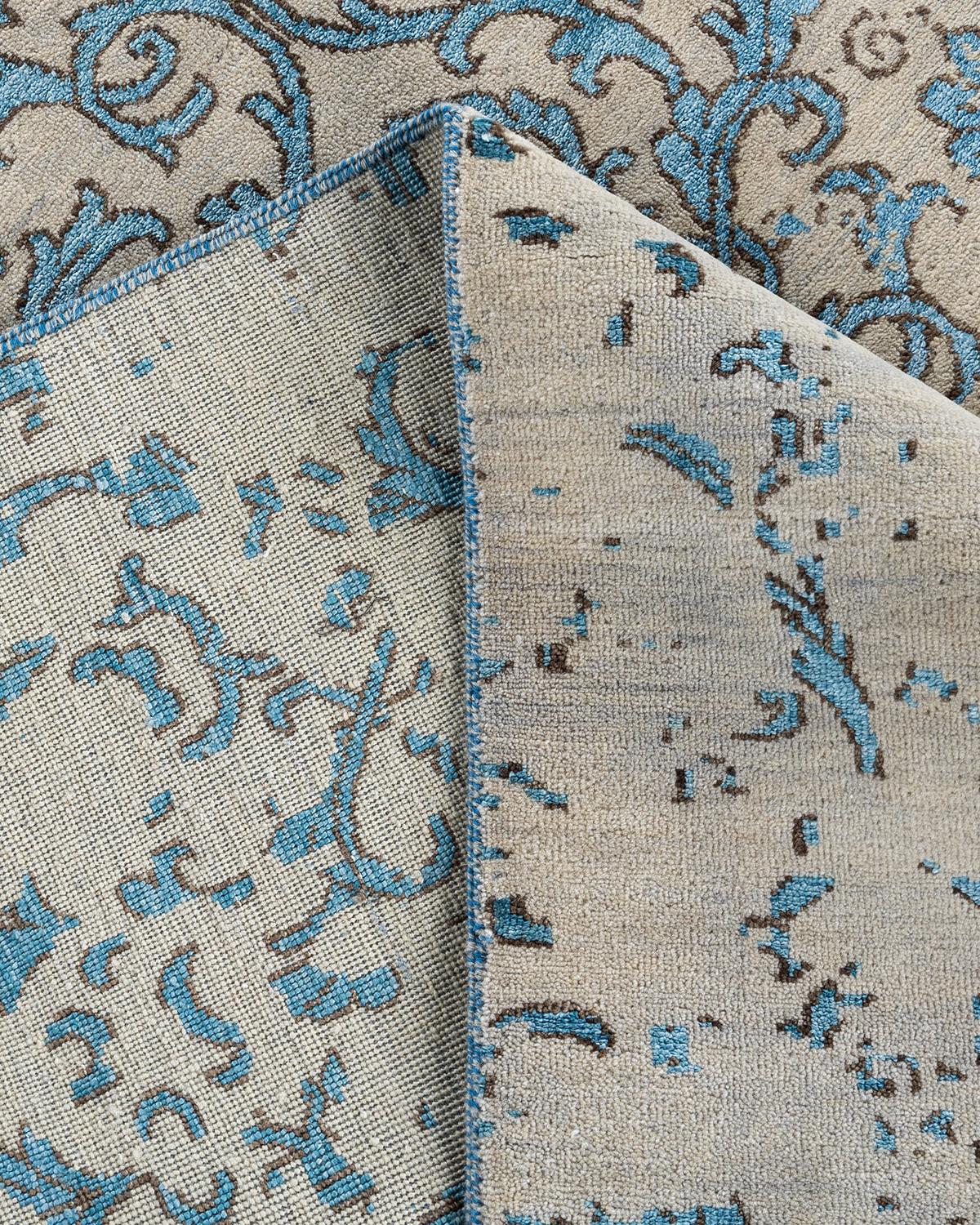 Contemporary Traditional Ikat Hand Knotted Abstract Silk & Wool Sand Area Rug 9' 0