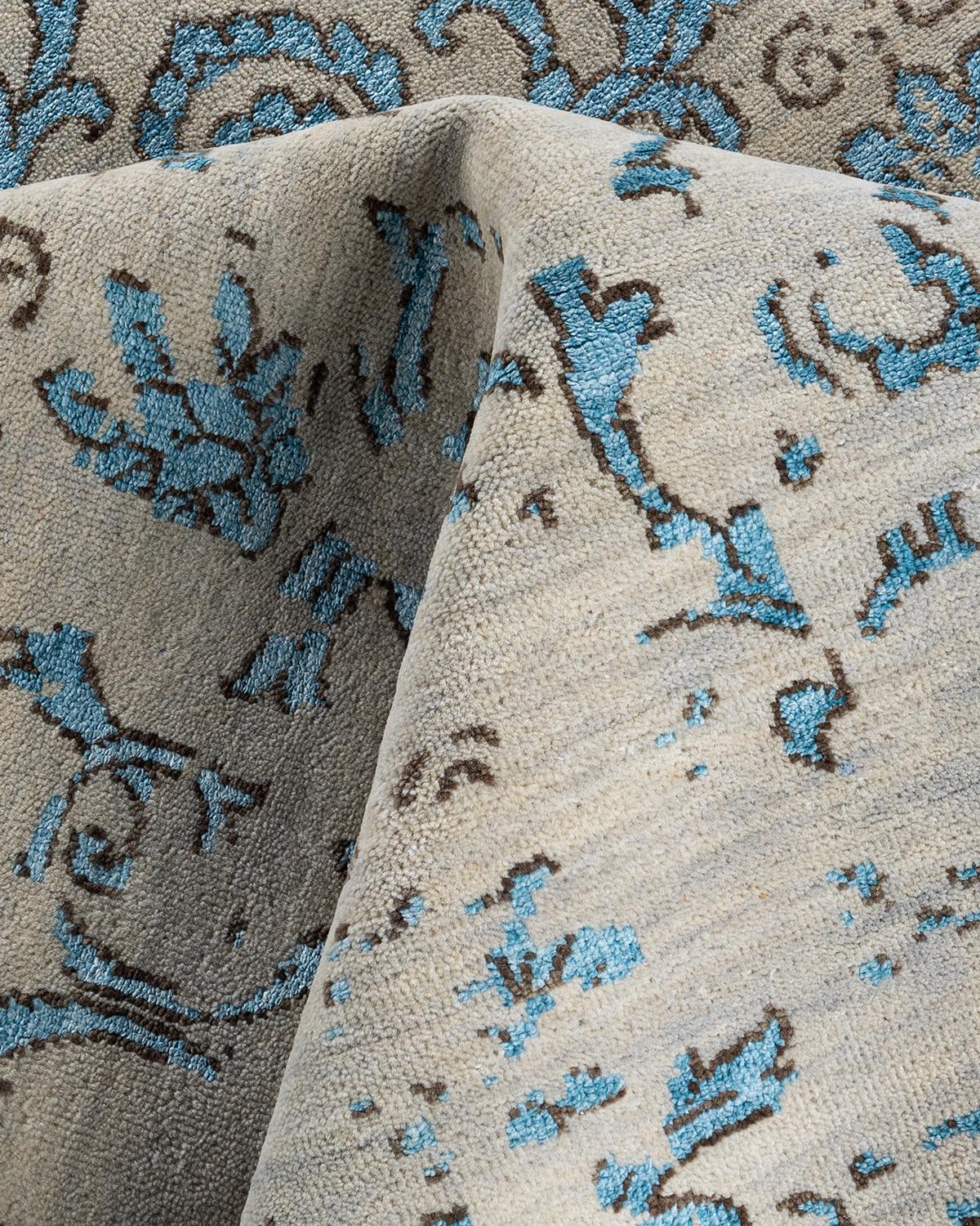 Traditional Ikat Hand Knotted Abstract Silk & Wool Sand Area Rug 9' 0