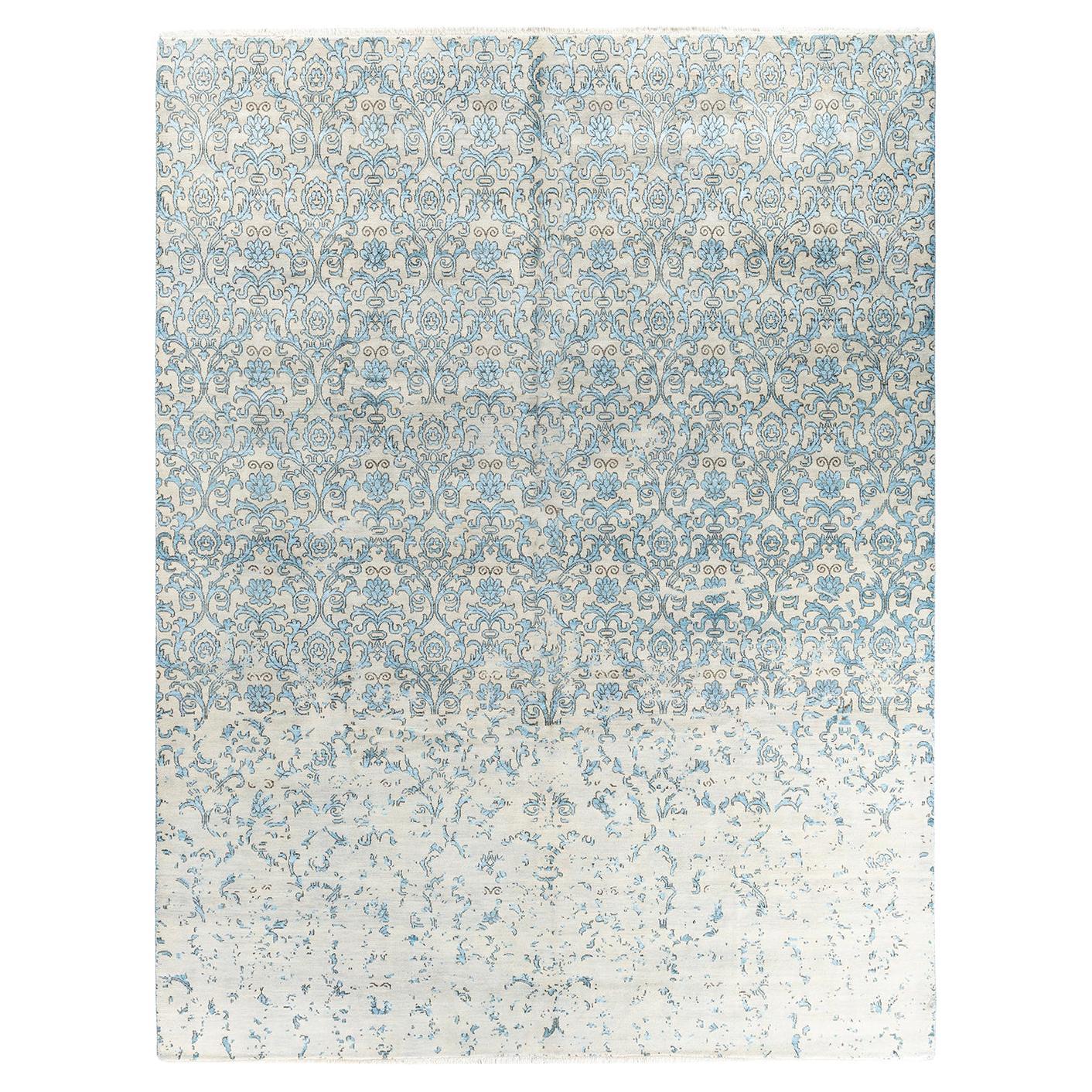 Traditional Ikat Hand Knotted Abstract Silk & Wool Sand Area Rug 9' 0" x 11' 8" For Sale