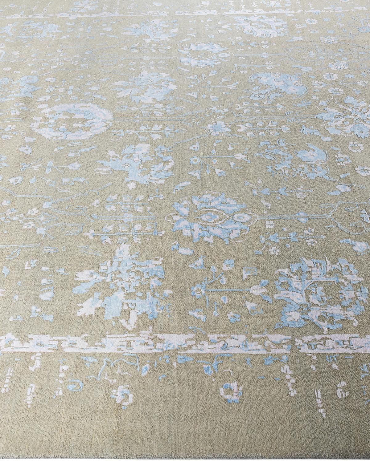 Noué à la main Tapis traditionnel Ikat abstrait noué à la main en soie et laine  9' 2