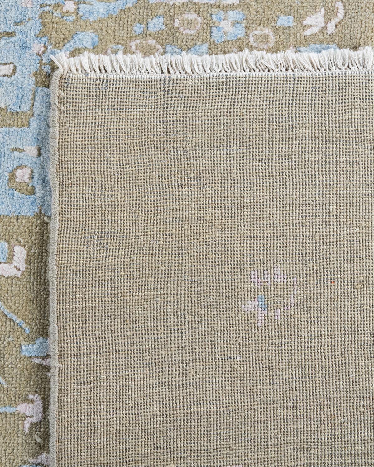 Tapis traditionnel Ikat abstrait noué à la main en soie et laine  9' 2