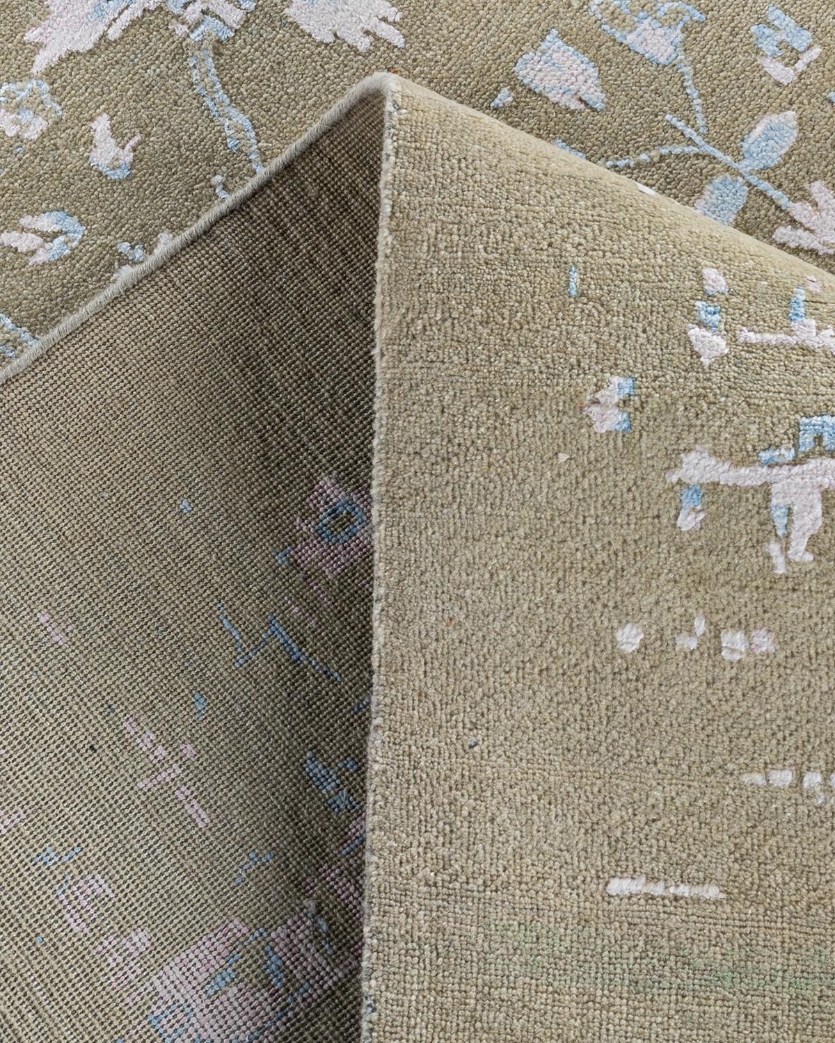 XXIe siècle et contemporain Tapis traditionnel Ikat abstrait noué à la main en soie et laine  9' 2