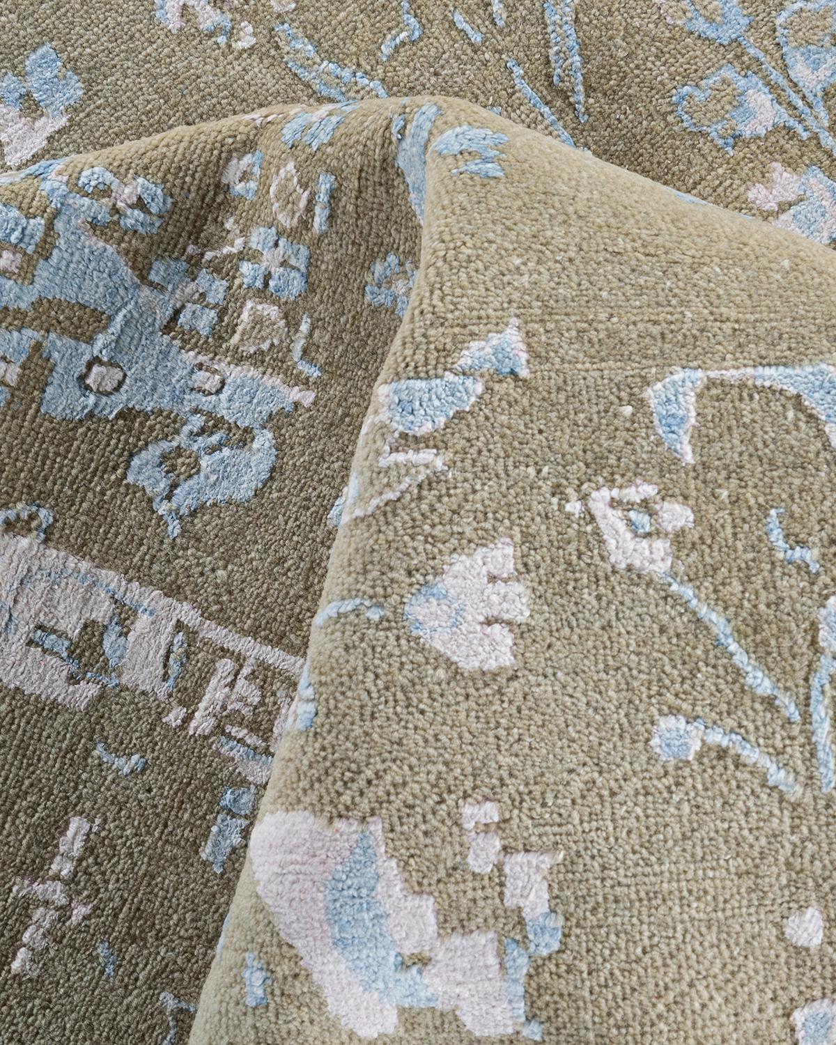 Laine Tapis traditionnel Ikat abstrait noué à la main en soie et laine  9' 2