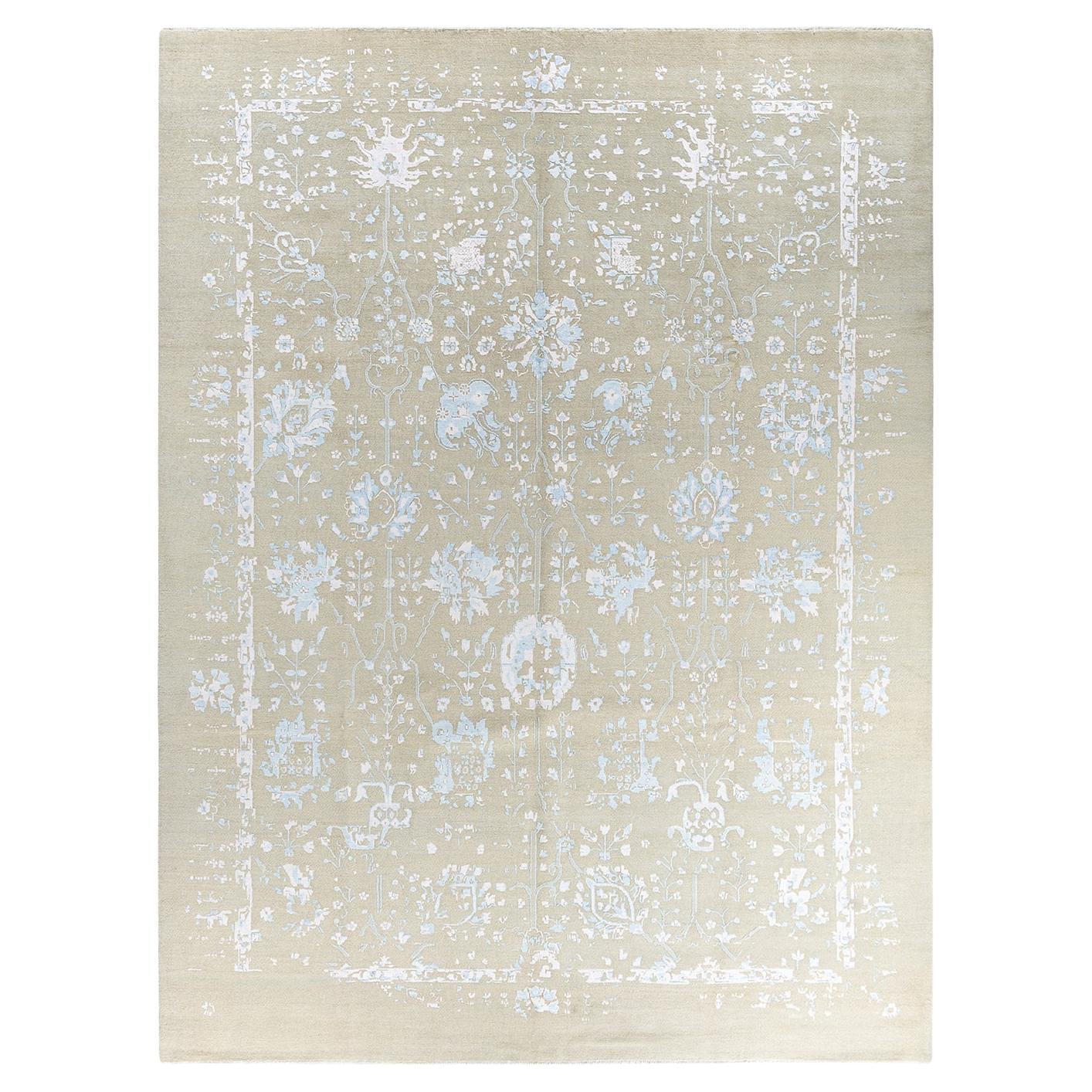 Traditional Ikat Hand Knotted Abstract Silk & Wool Sand Area Rug  9' 2" x 12' 0"