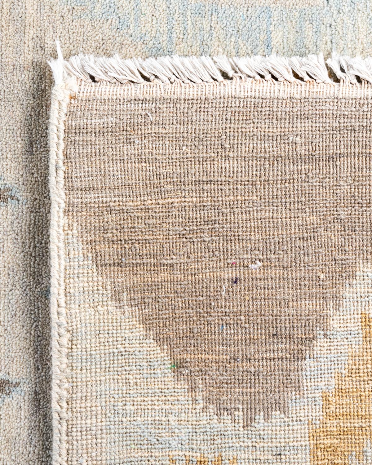 Traditional Ikat Hand Knotted Abstract Wool Beige Area Rug 9' 2