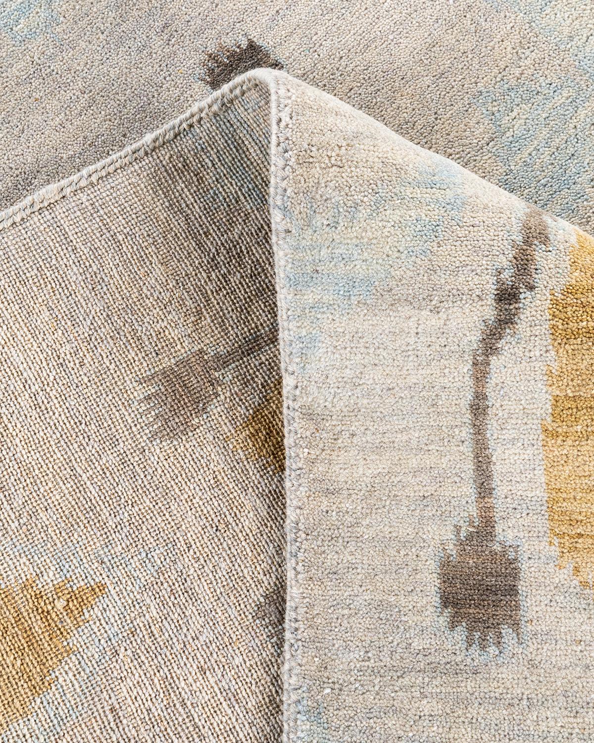 Contemporary Traditional Ikat Hand Knotted Abstract Wool Beige Area Rug 9' 2
