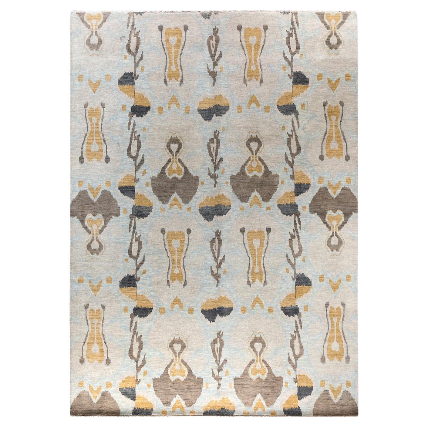Traditional Ikat Hand Knotted Abstract Wool Beige Area Rug 9' 2" x 12' 4"