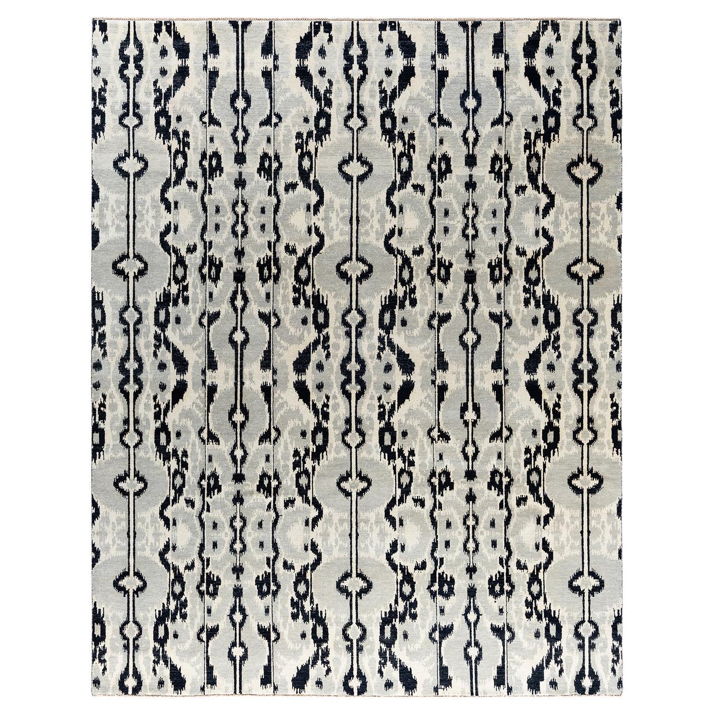 Tappeto tradizionale Ikat Annodato a mano in lana astratta Nero 8' 1" x 10' 2"
