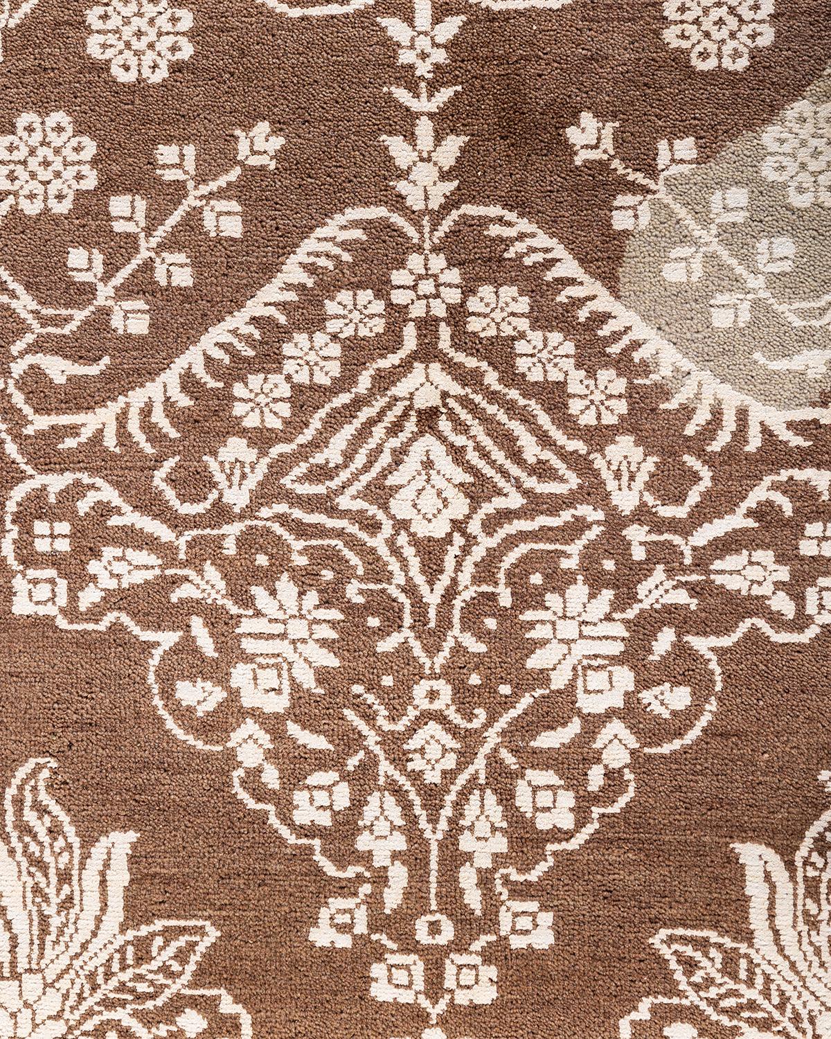 Traditionelle Ikat Hand geknüpft abstrakte Wolle Brown Bereich Teppich 8' 2