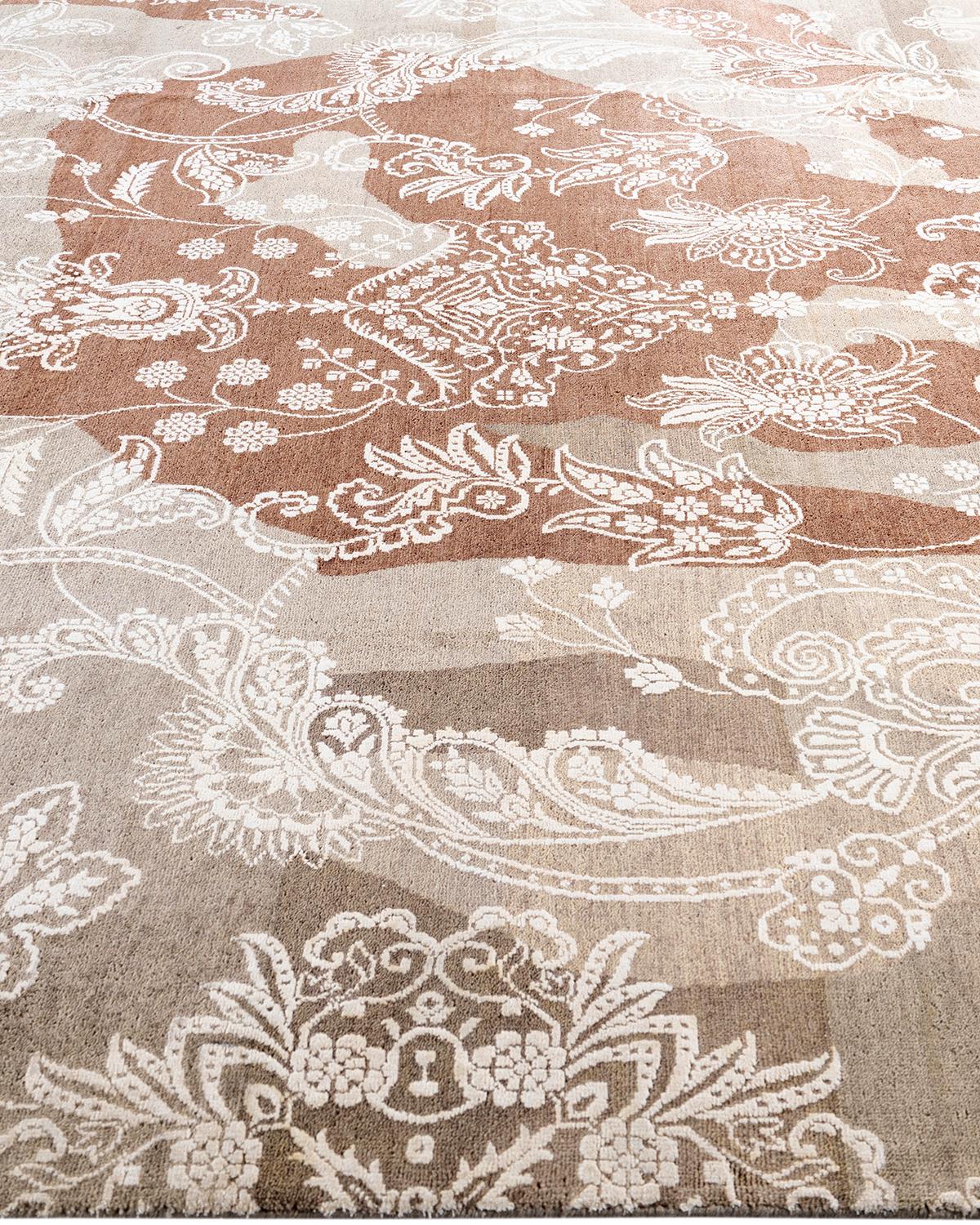 Traditionelle Ikat Hand geknüpft abstrakte Wolle Brown Bereich Teppich 8' 2