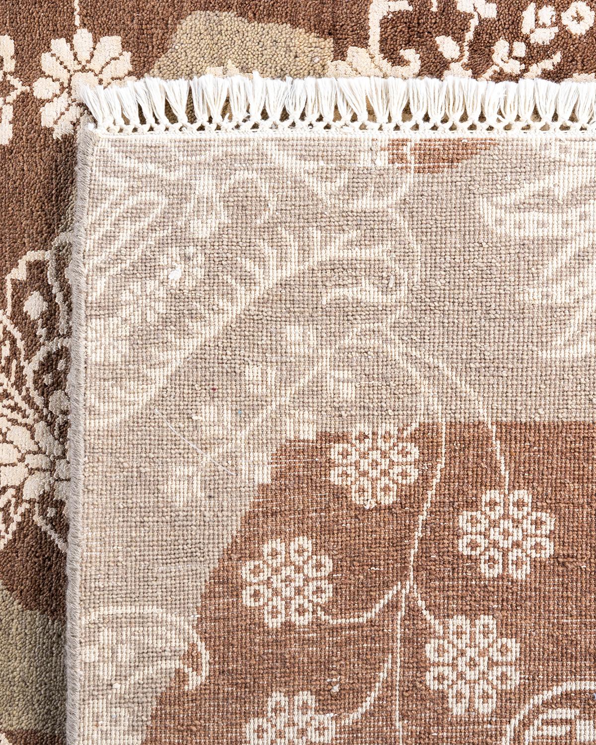 Traditionelle Ikat Hand geknüpft abstrakte Wolle Brown Bereich Teppich 8' 2