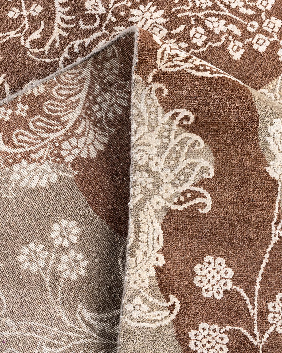 Traditionelle Ikat Hand geknüpft abstrakte Wolle Brown Bereich Teppich 8' 2