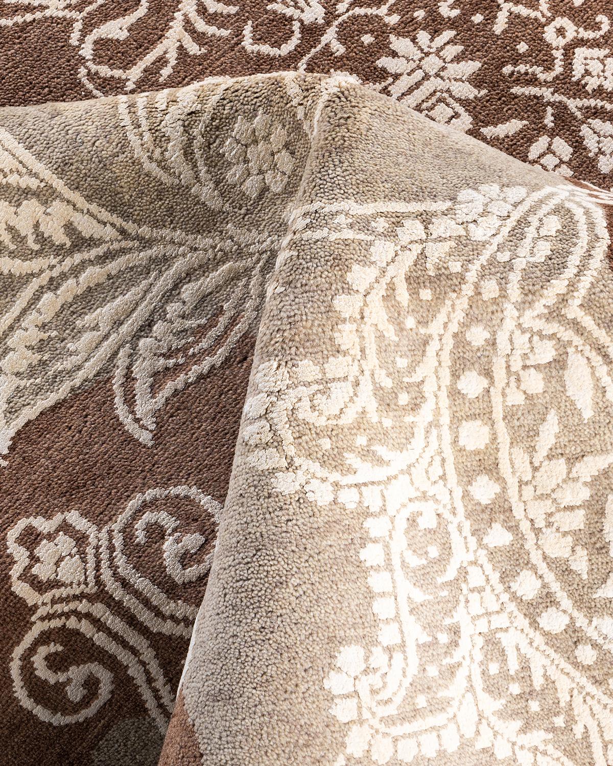 Traditionelle Ikat Hand geknüpft abstrakte Wolle Brown Bereich Teppich 8' 2