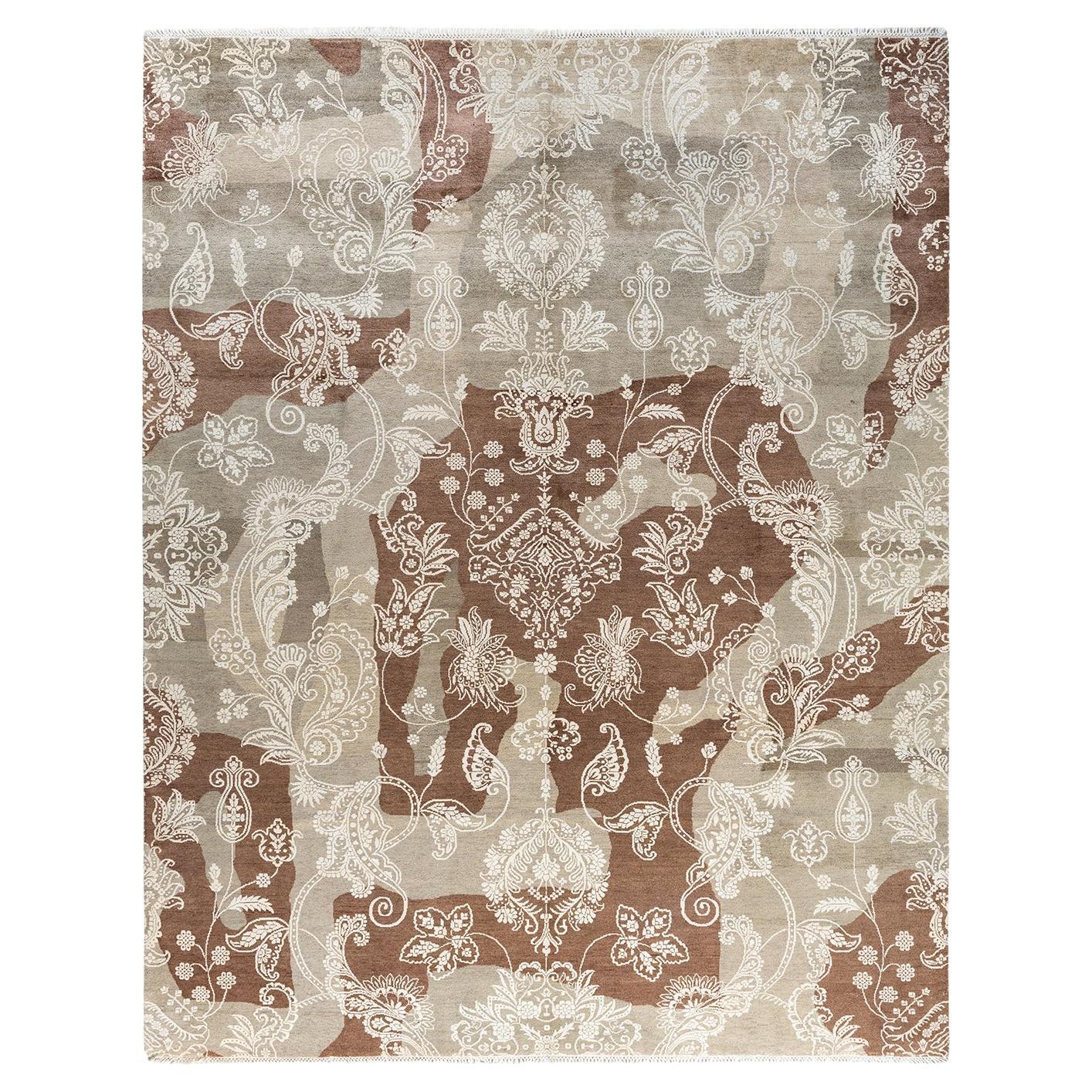 Tappeto tradizionale Ikat Annodato a mano in lana astratta Marrone 8' 2" x 10' 4"