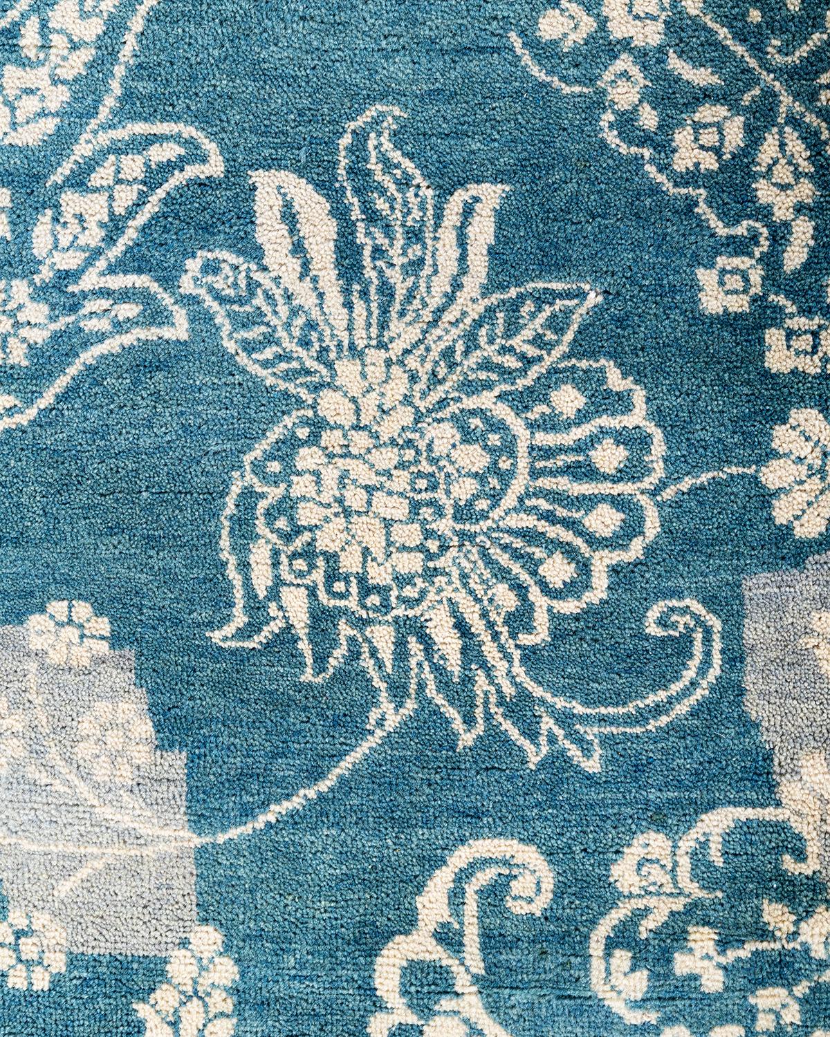 Indien Tapis traditionnel Ikat abstrait noué à la main gris de 8' 4