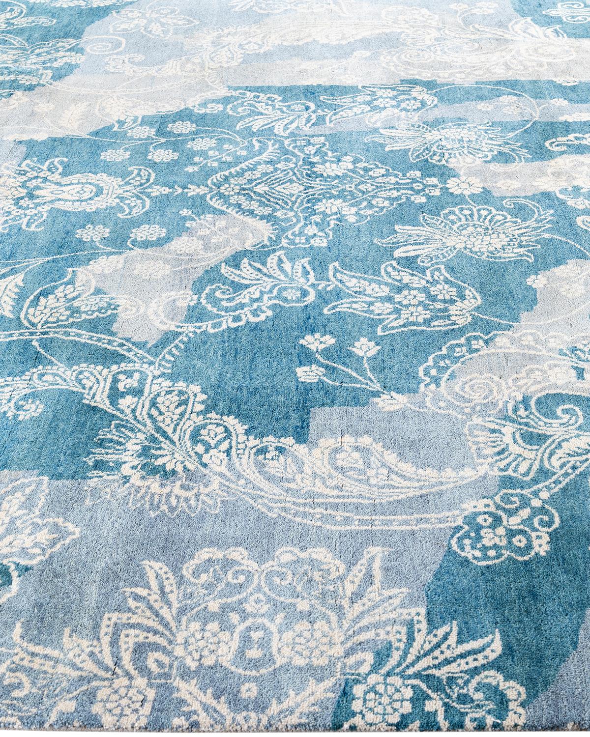 Noué à la main Tapis traditionnel Ikat abstrait noué à la main gris de 8' 4