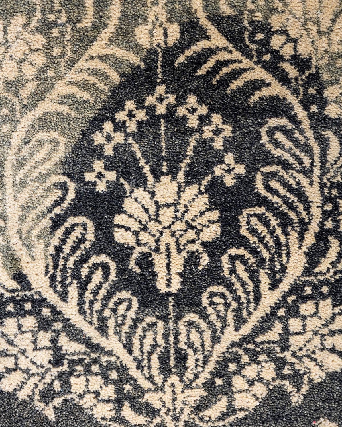 Indien Tapis traditionnel Ikat abstrait noué à la main gris de 9' 0