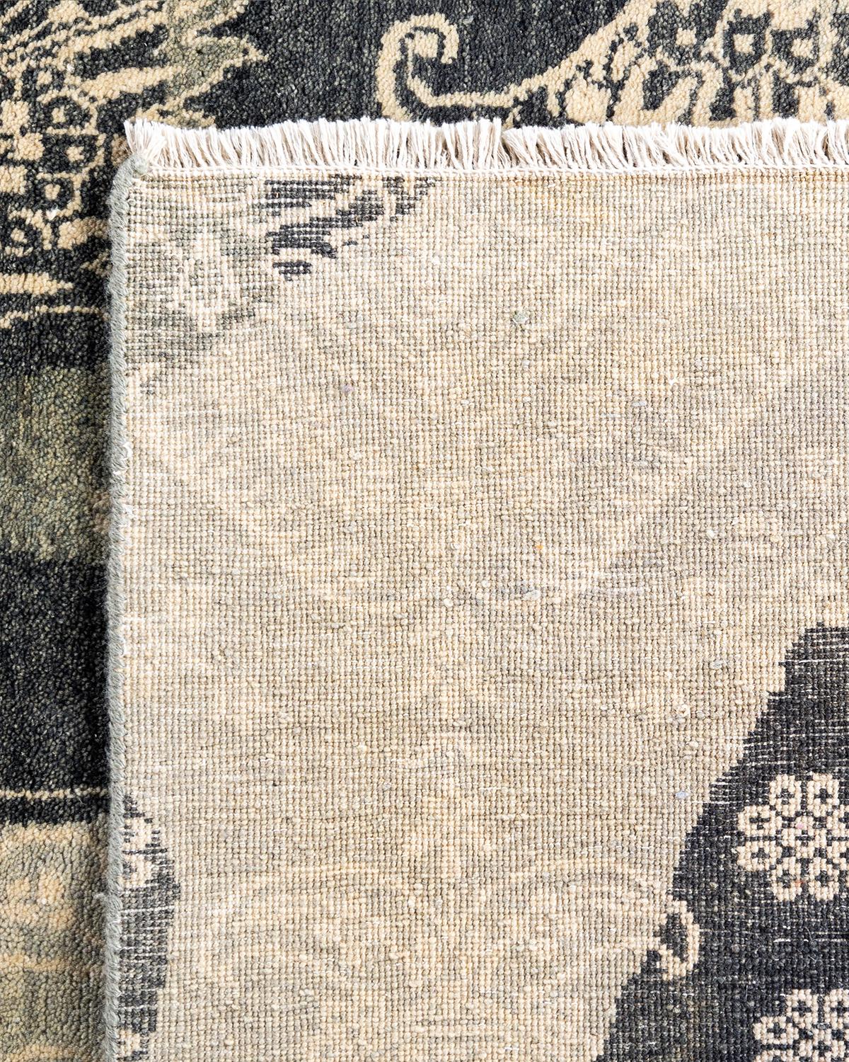 Tapis traditionnel Ikat abstrait noué à la main gris de 9' 0