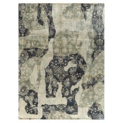 Traditioneller handgeknüpfter abstrakter grauer Ikat-Teppich aus Wolle 9' 0" x 12' 1"