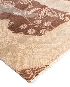 Traditional Ikat Hand Knotted Abstract Wool Gray Area Rug 9' 2" x 12' 4"