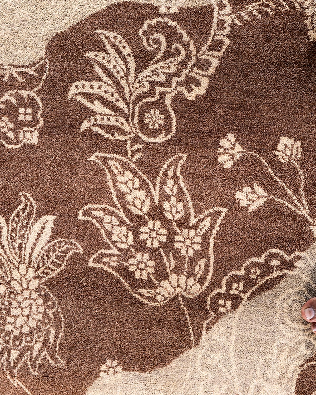 Indien Tapis traditionnel Ikat abstrait noué à la main gris de 9' 2