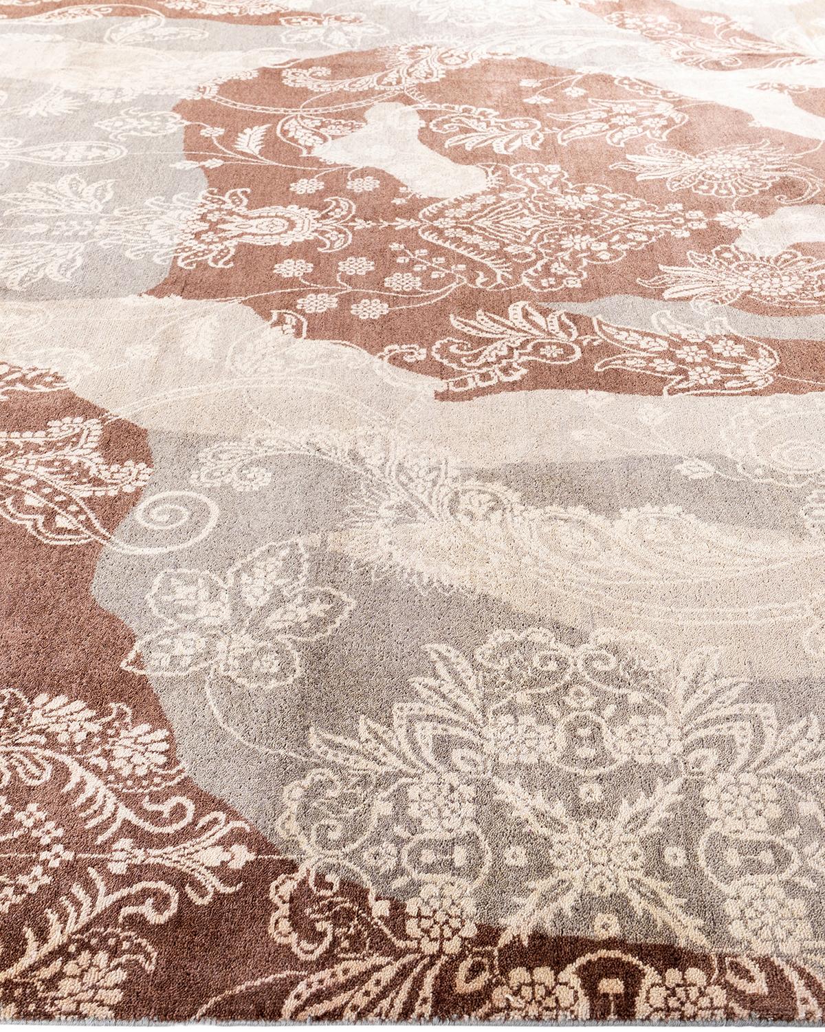 Noué à la main Tapis traditionnel Ikat abstrait noué à la main gris de 9' 2