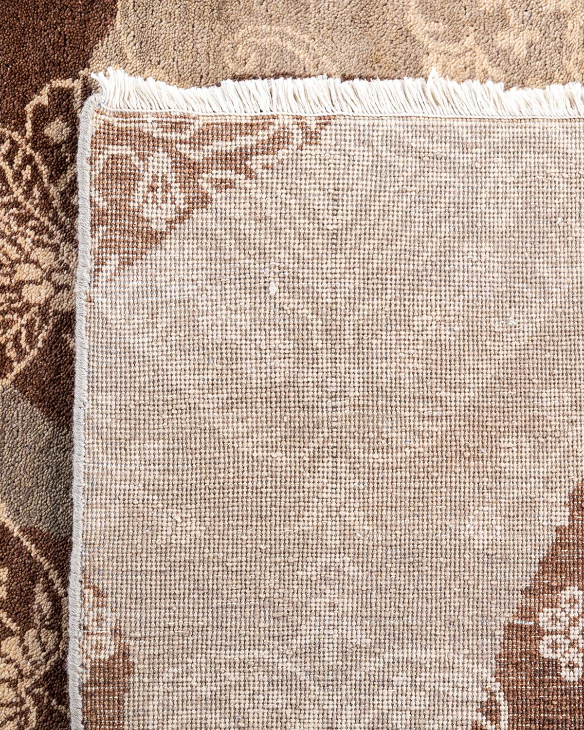 Tapis traditionnel Ikat abstrait noué à la main gris de 9' 2