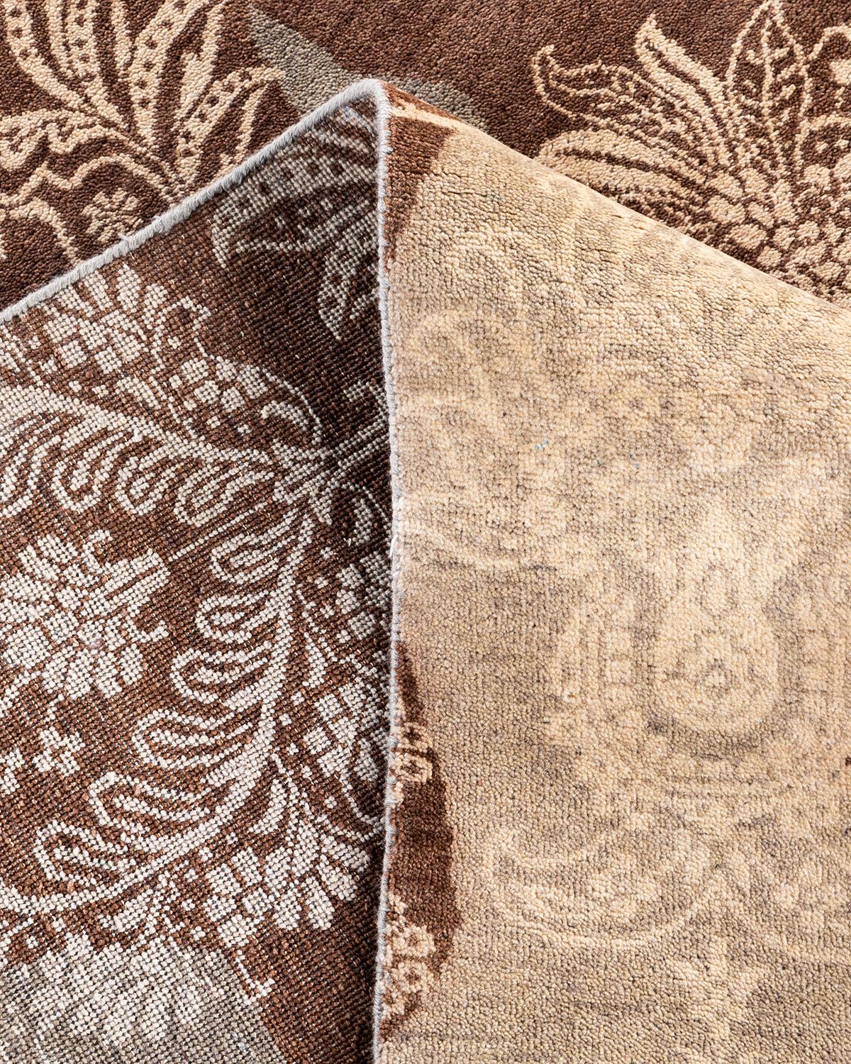XXIe siècle et contemporain Tapis traditionnel Ikat abstrait noué à la main gris de 9' 2