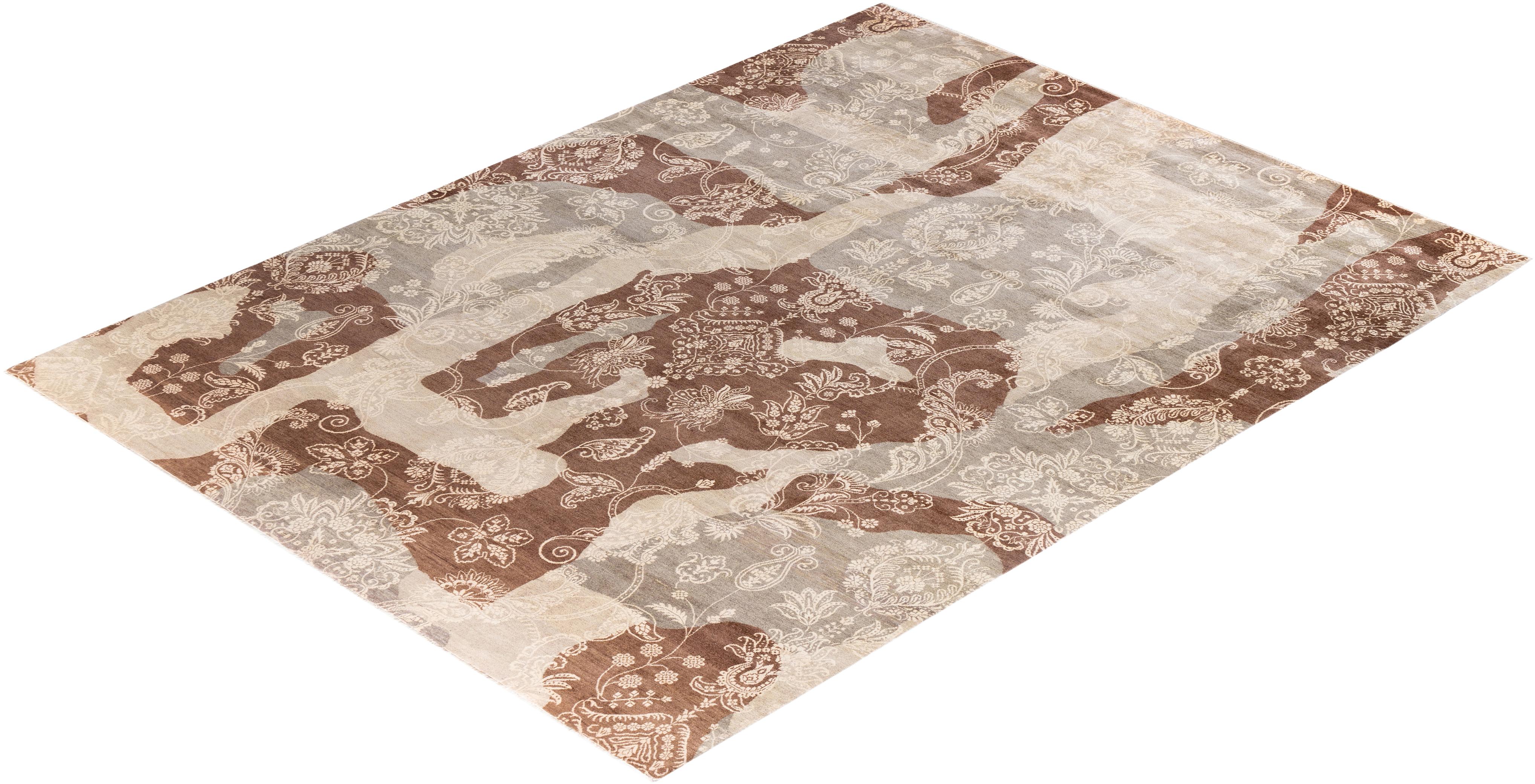 Tapis traditionnel Ikat abstrait noué à la main gris de 9' 2