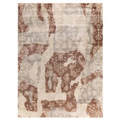 Traditioneller handgeknüpfter abstrakter grauer Ikat-Teppich aus Wolle 9' 2" x 12' 4"