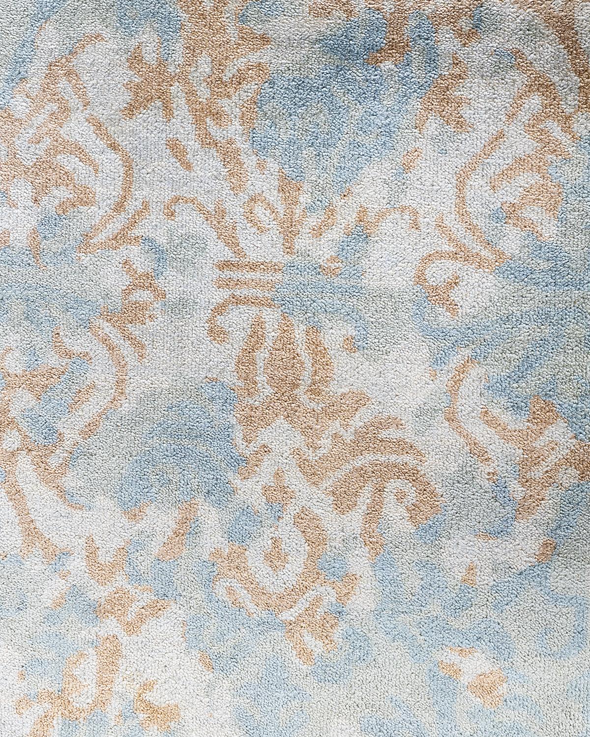Traditioneller handgeknüpfter abstrakter grauer Ikat-Teppich aus Wolle 9' 4