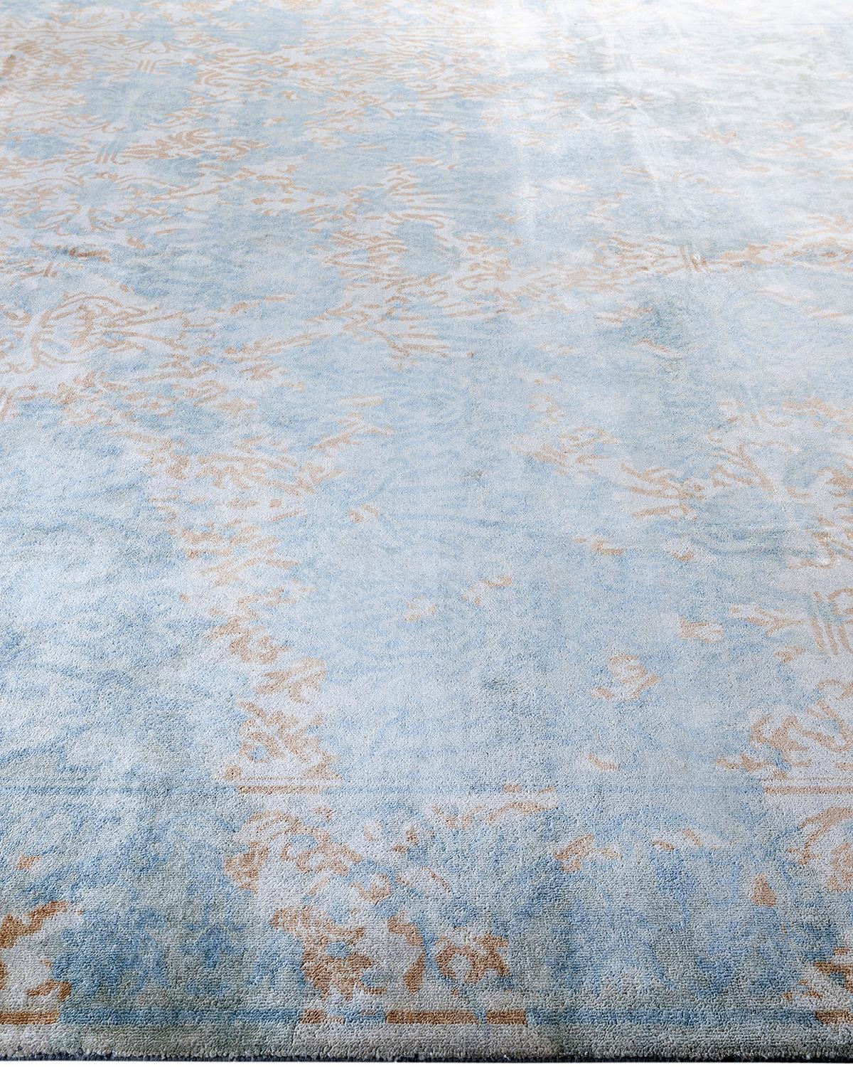 Traditioneller handgeknüpfter abstrakter grauer Ikat-Teppich aus Wolle 9' 4