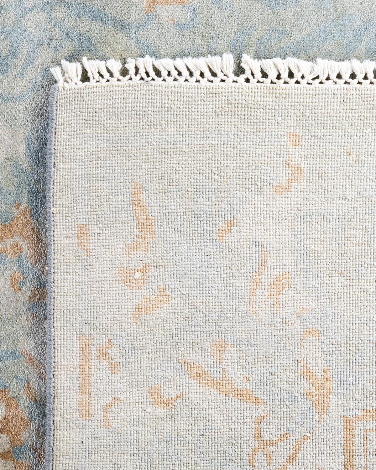 Traditioneller handgeknüpfter abstrakter grauer Ikat-Teppich aus Wolle 9' 4