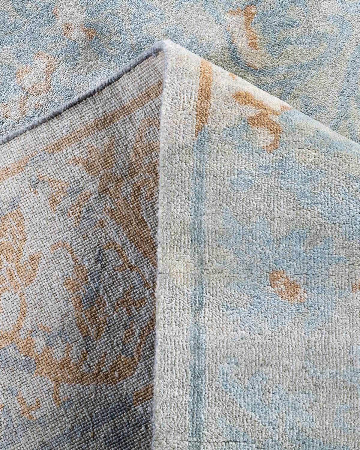 Traditioneller handgeknüpfter abstrakter grauer Ikat-Teppich aus Wolle 9' 4