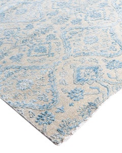 Traditional Ikat Hand Knotted Floral Silk & Wool Beige Area Rug 7' 9" x 9' 5"