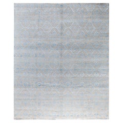 Traditional Ikat Hand Knotted Floral Silk & Wool Beige Area Rug 7' 9" x 9' 5"