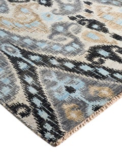 Traditional Ikat Hand Knotted Floral Silk & Wool Beige Area Rug 8' 0" x 10' 6"