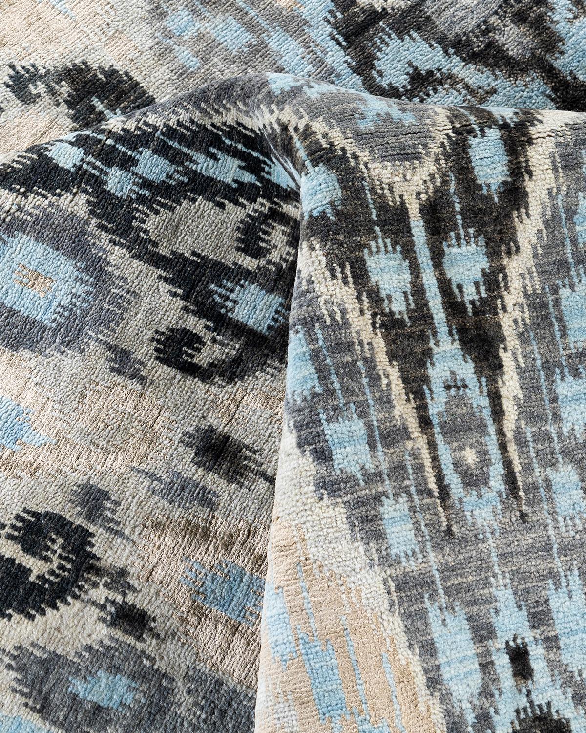Lana Tappeto tradizionale Ikat annodato a mano in seta e lana beige 8' 0